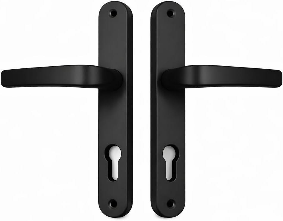 Aluminum Door Handle Set with Euro Cylinder Plate (Black)
