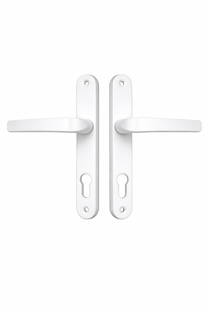 White Aluminum Door Handle Set with Euro Cylinder Plate – Modern Lever Lock Handle
