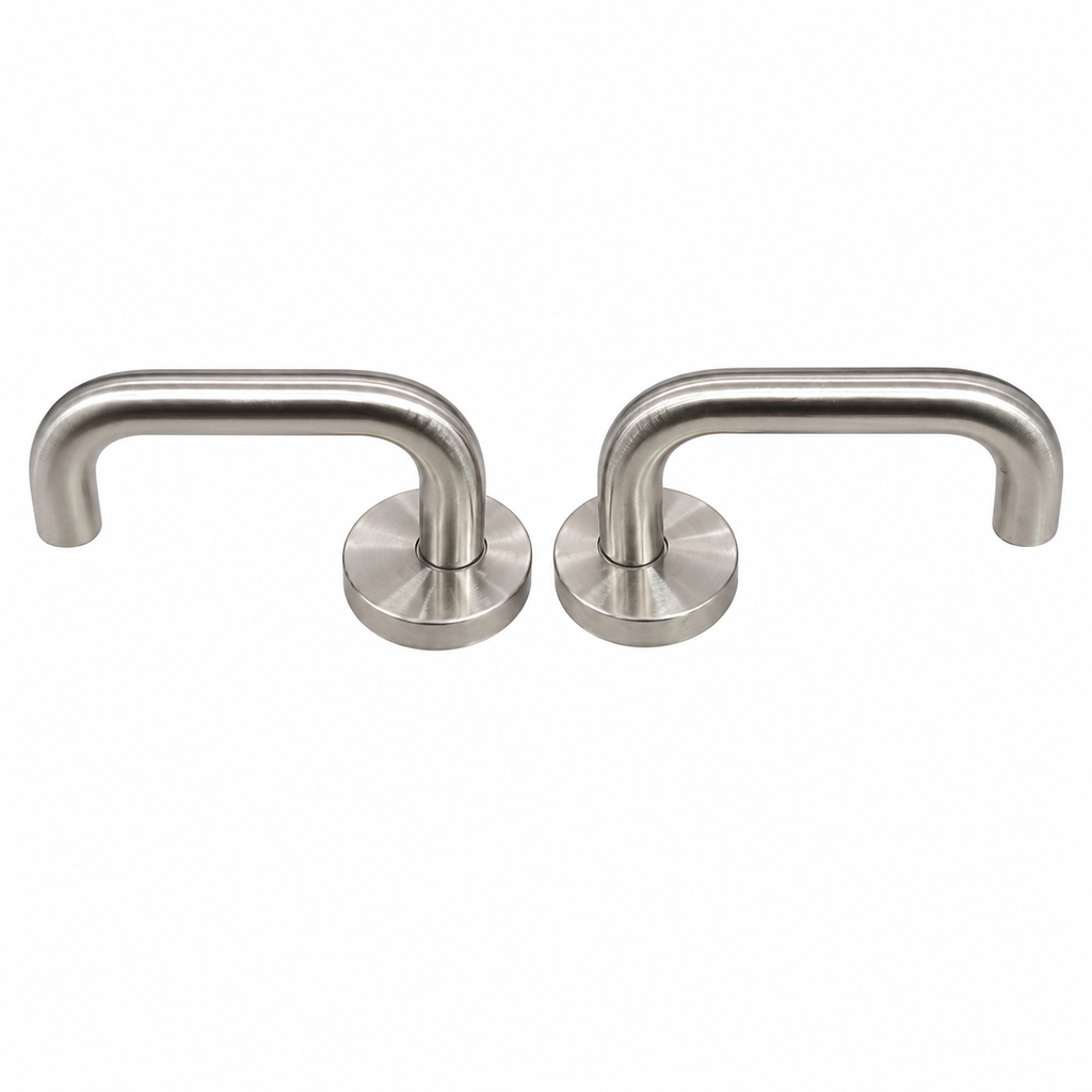MT S02 Premium Stainless Steel Rose Door Handle Pair – Satin Finish Lever Handle for Wooden & Metal Doors