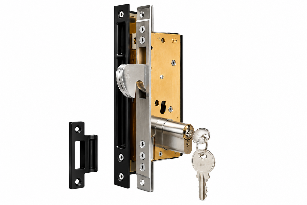 200mm Mortise Hook Lock for Sliding Doors – Heavy Duty Hook Bolt Lock with Cylinder & Keys