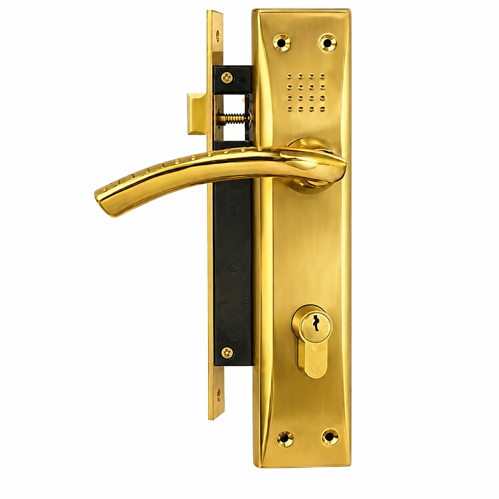 Door Handle Set with Lock, Gold Finish, Lever Style, Includes Keys and Hardware, Mortise Lock