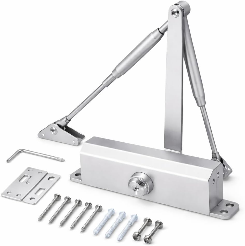 Meggo Hydraulic Door Closer 65kg – Adjustable Automatic Door Closer (Silver Finish)