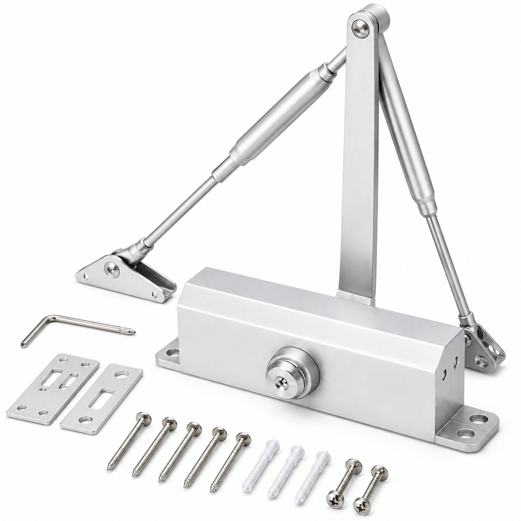 Hydraulic Door Closer 80kg – Adjustable Automatic Door Closer, Silver Finish