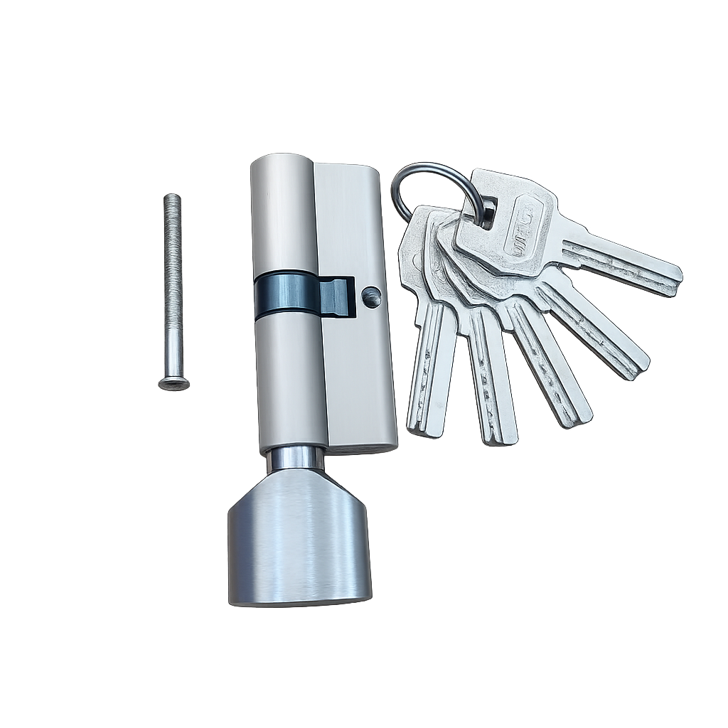 70mm Knob Cylinder Lock – Satin Nickel Finish, 5 Keys Included, Euro Profile Door Lock Cylinder