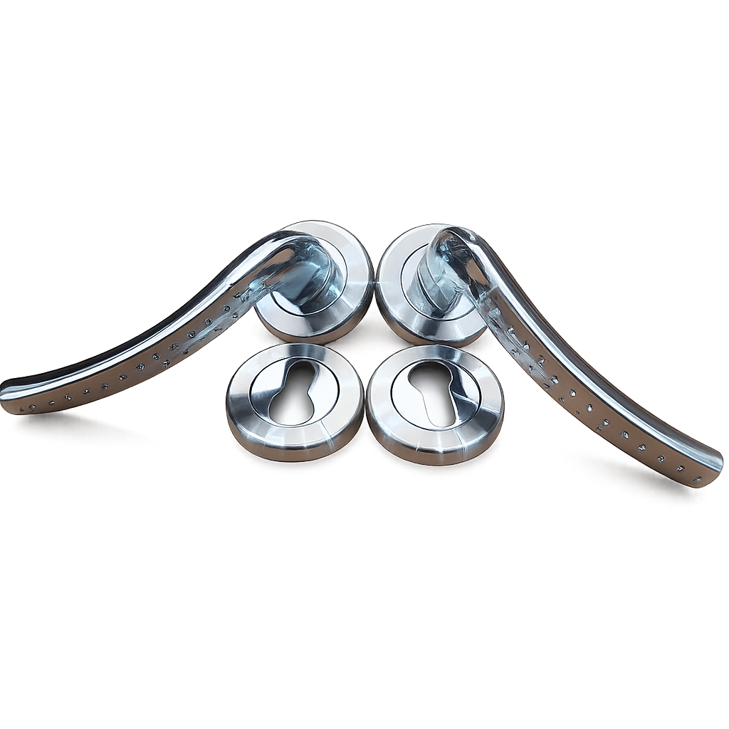[WSP 24] ZAR110 SN CP Premium Rose Door Handle Set – Satin Nickel & Chrome Finish Lever Handle Pair for Wooden & Metal Doors