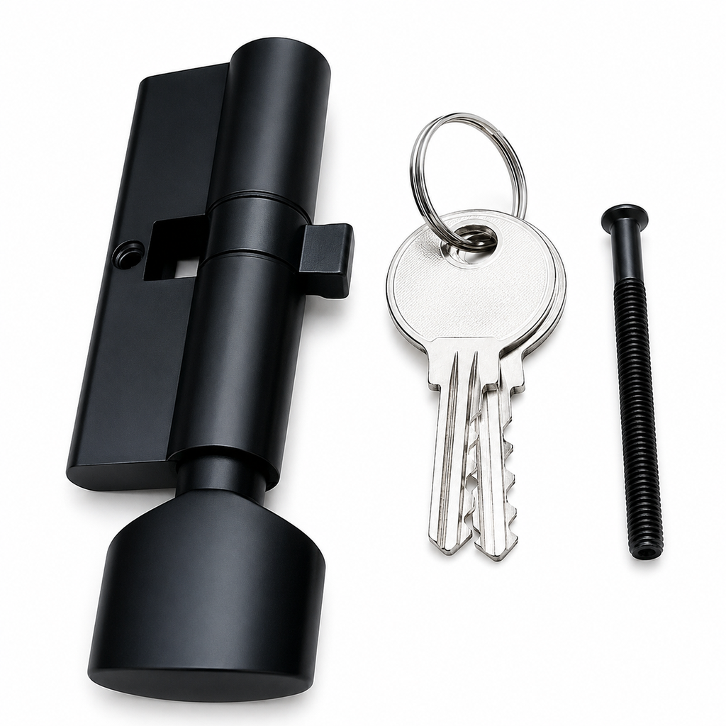MK870 70mm Black Knob Cylinder Lock with 3 Keys – Euro Profile Door Lock Cylinder for Wooden, Metal & Aluminum Doors