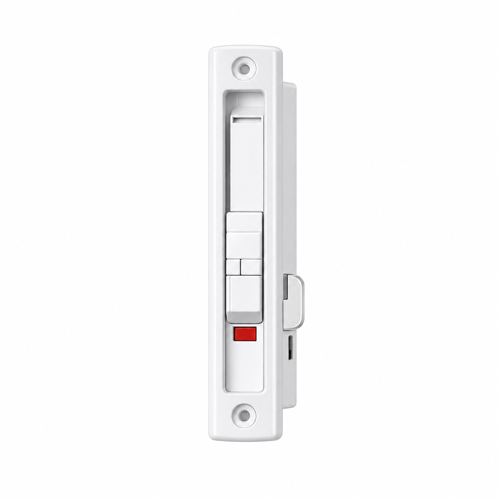 MM 160 mm White Flush Sliding Door Lock with Indicator – Recessed Lock for Aluminum Sliding Doors & Windows