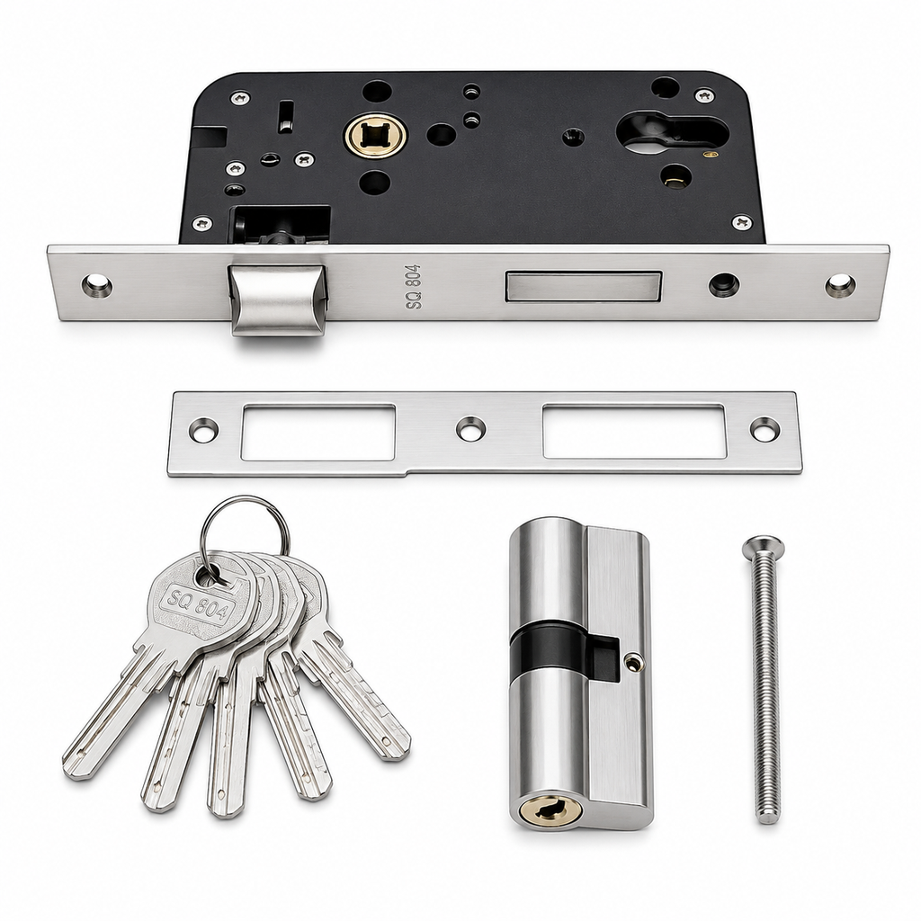 SQ 804 Stainless Steel Mortise Lock Body Set – Heavy Duty Door Lock with Euro Cylinder, Strike Plate & 5 Keys