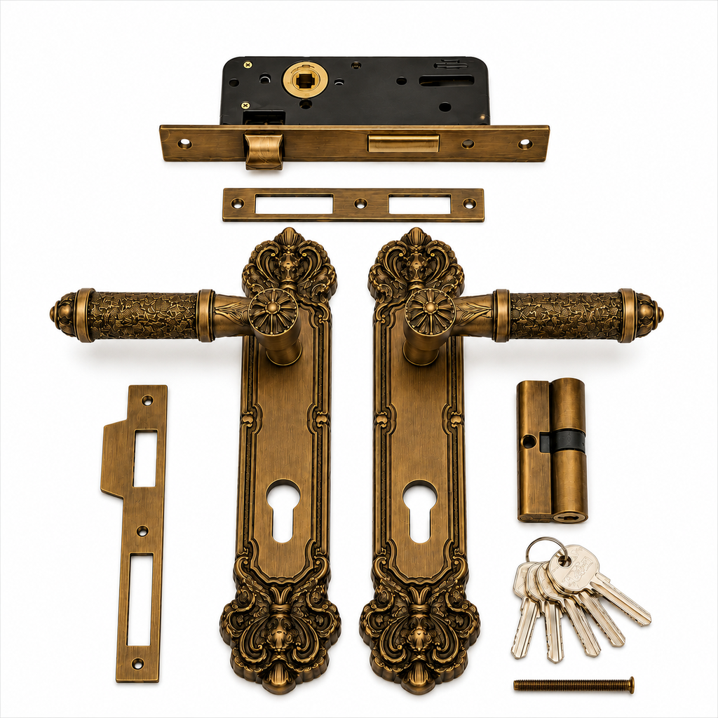 [WSP=40] MH LD14-964 MCF Luxury Antique Bronze Mortise Door Handle Lock Set with Euro Cylinder & 5 Keys – Heavy Duty Main Entrance Door Hardware