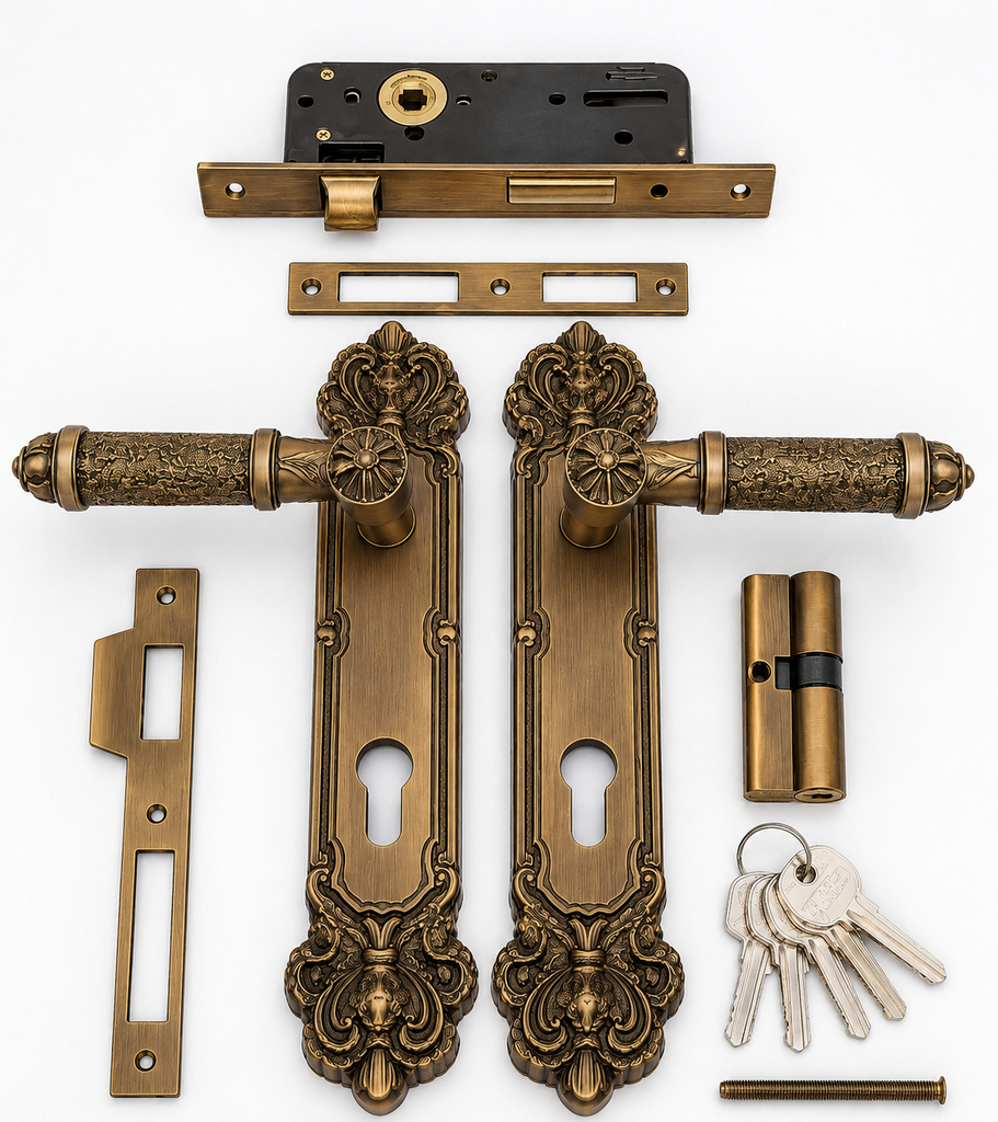 [WSP=40] MH LD14-964 MCF Luxury Antique Bronze Mortise Door Handle Lock Set with Euro Cylinder & 5 Keys – Heavy Duty Main Entrance Door Hardware